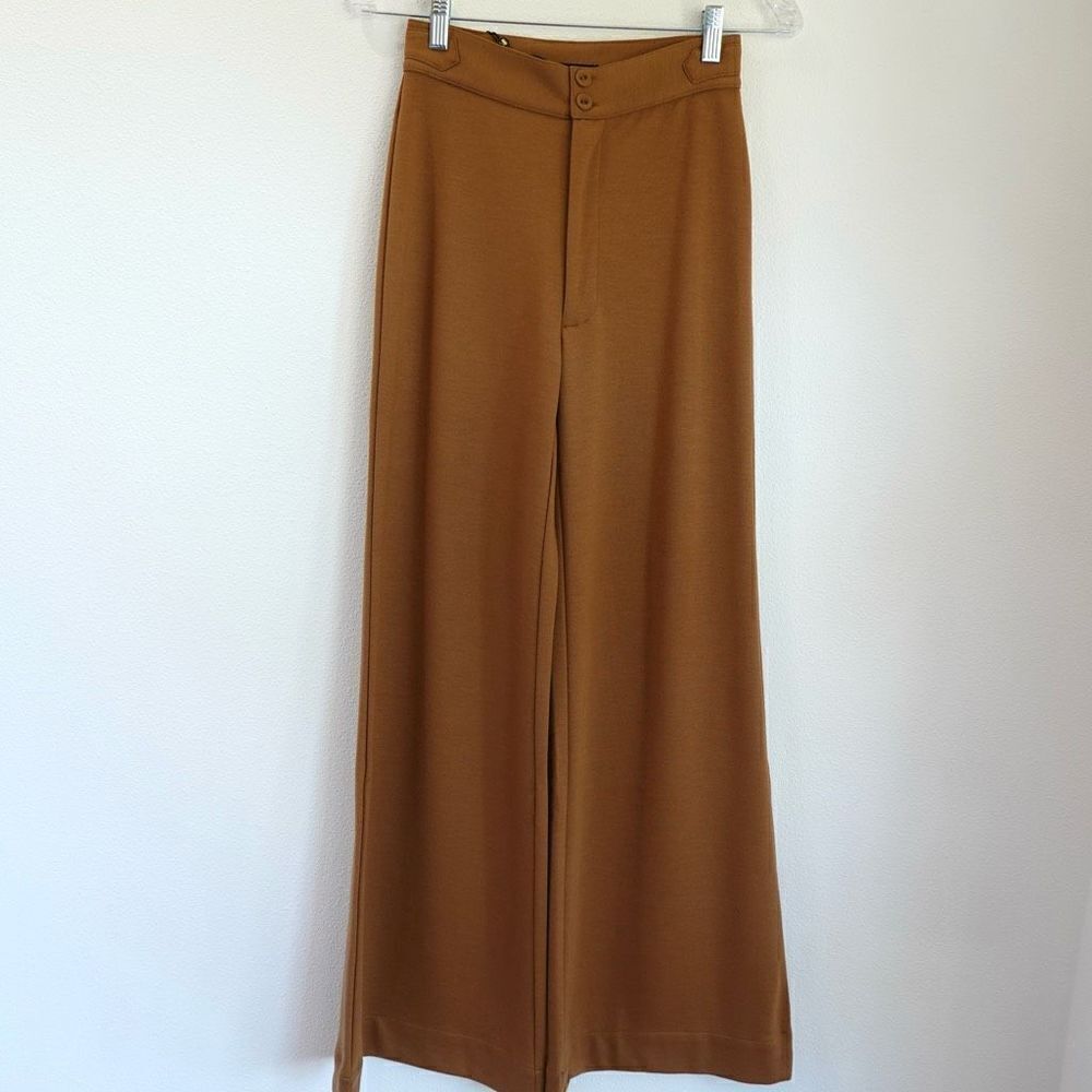 Suzie Kondi High Waist Boot Cut Wide Leg Ponte Pants Camel Size XS